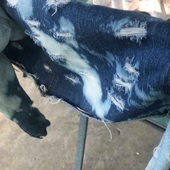 Hand bleach dyed and distressed denim mini jacket PO - Picture 8 of 12